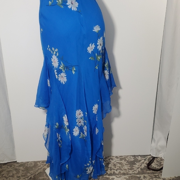 ASOS DESIGN Blue Floral Print Ruffle Maxi Dress Size 12 - Picture 8 of 14